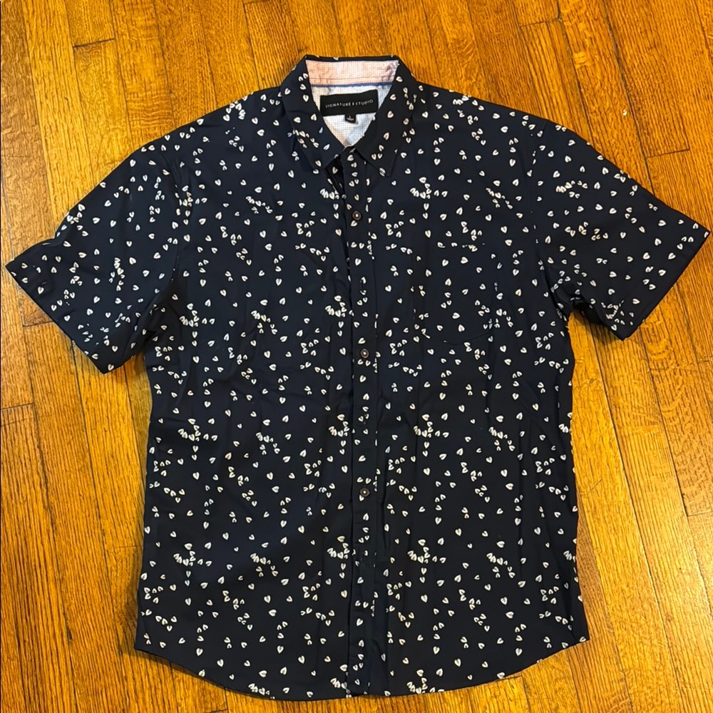Dark Blue leaf Button Down Shirt